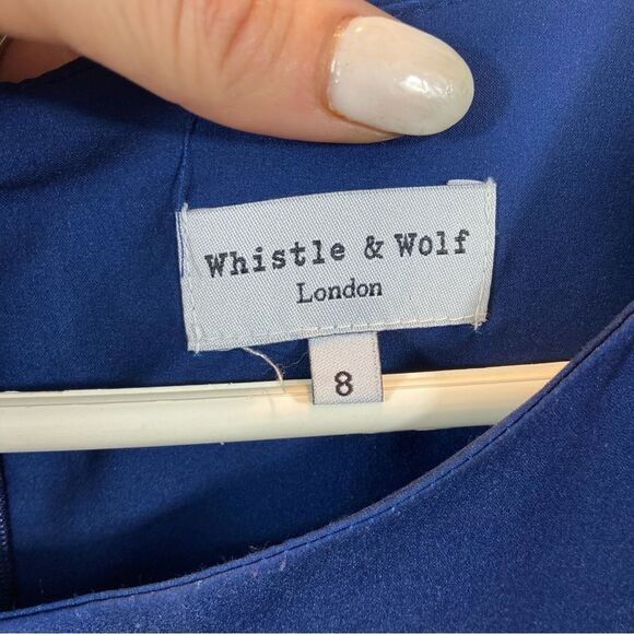 Whistle & Wolf London Blue Peacock Print Short Sleeves Mini Dress Size 8‎ - Picture 14 of 15